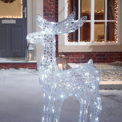 Medium Acrylic LED Miracle Reindeer Decoration in Cool White