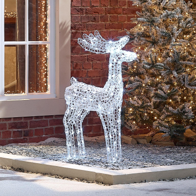 Medium Acrylic LED Miracle Reindeer Decoration in Cool White