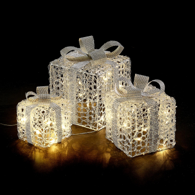 Small Acrylic LED Presents Decoration in Silver