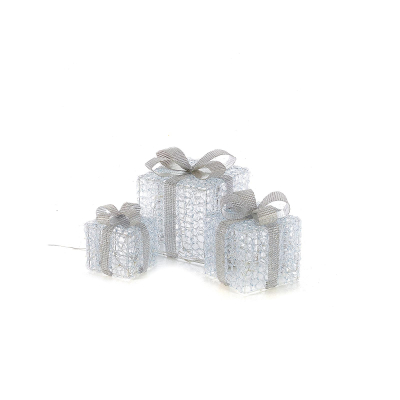 Small Acrylic LED Presents Decoration in Silver