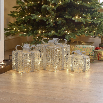 Small Acrylic LED Presents Decoration in Silver