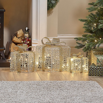 Small Acrylic LED Presents Decoration in Gold