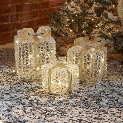 Small Acrylic LED Presents Decoration in Gold