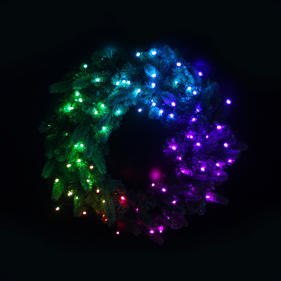 Twinkly Full Spectrum Multi Colour Pre Lit Green Christmas Wreath - 260cm