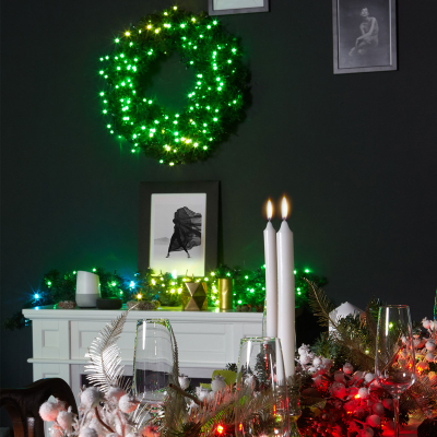 Twinkly Full Spectrum Multi Colour Pre Lit Green Christmas Wreath - 260cm