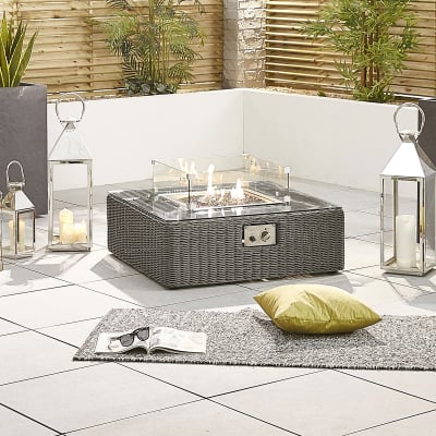 Luxor Rattan Square Gas Fire Pit Coffee Table in Slate Grey