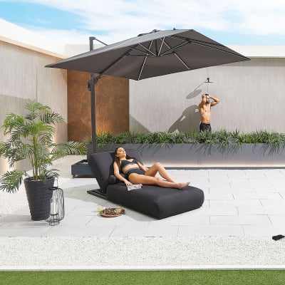 Serenity All Weather Fabric Aluminium Sun Lounger in Charcoal Grey