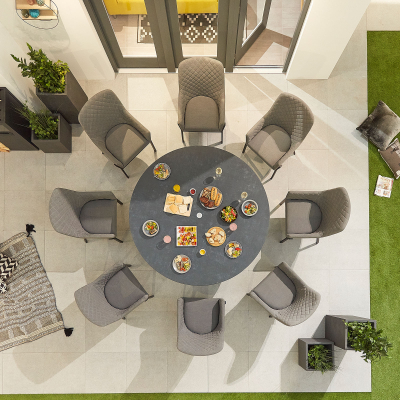 Genoa 8 Seat All Weather Fabric Aluminium Dining Set - Round Table in Ash Grey