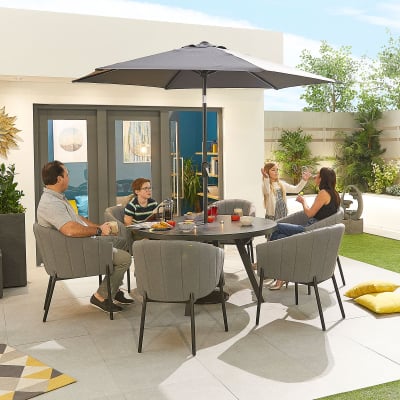 Edge 6 Seat All Weather Fabric Aluminium Dining Set - Round Table in Ash Grey