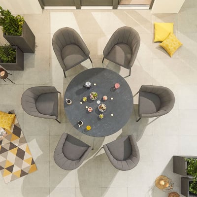 Edge 6 Seat All Weather Fabric Aluminium Dining Set - Round Table in Ash Grey