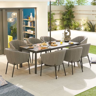 Edge 8 Seat All Weather Fabric Aluminium Dining Set - Rectangular Table in Ash Grey