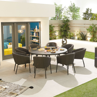 Edge 8 Seat All Weather Fabric Aluminium Dining Set - Round Table in Charcoal Grey