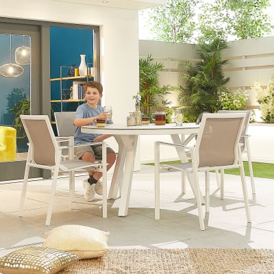 Milano 4 Seat Aluminium Dining Set - Round Table in Chalk White