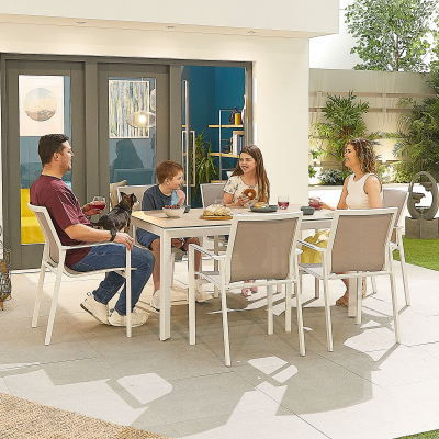 Milano 6 Seat Aluminium Dining Set - Rectangular Table in Chalk White