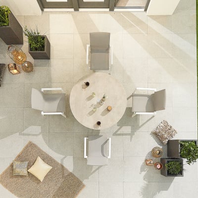 Roma 4 Seat Aluminium Dining Set - Round Table in Chalk White