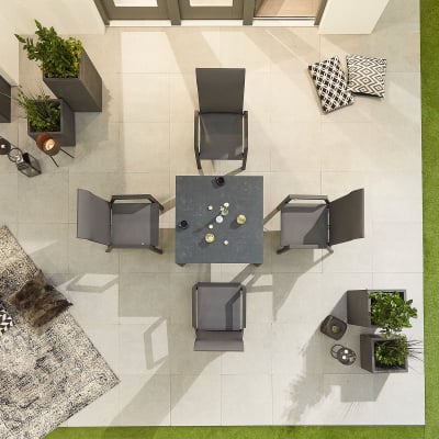 Venice 4 Seat Aluminium Dining Set - Square Table in Graphite Grey