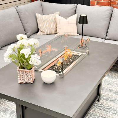 Vogue L-Shaped Corner Aluminium Lounge Dining Set - Gas Fire Pit Table in Graphite Grey