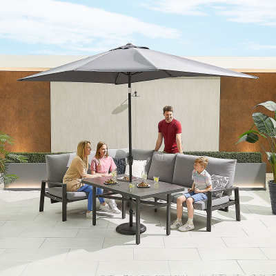 Enna L-Shaped Corner Aluminium Lounge Dining Set - Left Handed Parasol Hole Table in Graphite Grey