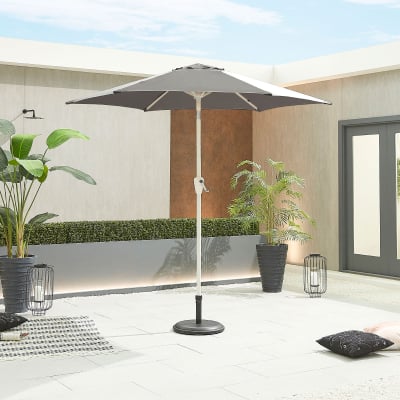 Antigua 2.4m Round Aluminium Traditional Parasol - Grey Canopy and White Frame