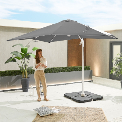 Apollo 2.5m x 2.5m Square Aluminium Cantilever Parasol - Grey Canopy and White Frame