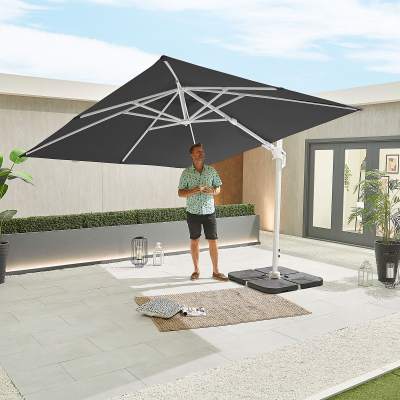 Genesis 3.0m x 3.0m Square Aluminium Cantilever Parasol - Grey Canopy and White Frame