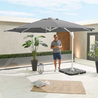 Genesis 3.5m Round Aluminium Cantilever Parasol - Grey Canopy and White Frame