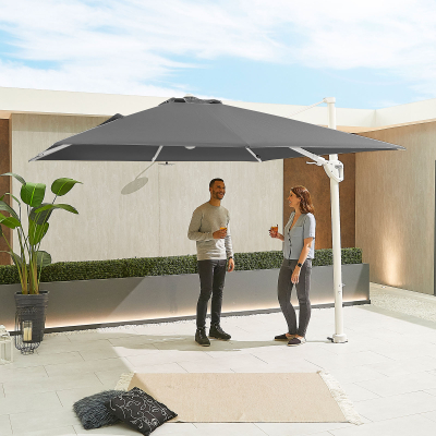 Galaxy 3.0m x 3.0m Square LED Aluminium Cantilever Parasol - Grey Canopy and White Frame