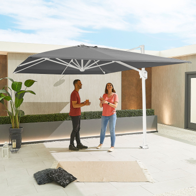 Galaxy 4.0m x 3.0m Rectangular LED Aluminium Cantilever Parasol - Grey Canopy and White Frame