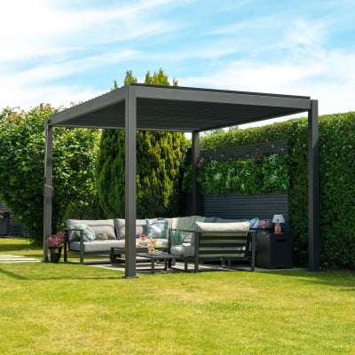 Titan Aluminium Metal Pergola in Graphite Grey - 3.0m x 3.0m Free Standing