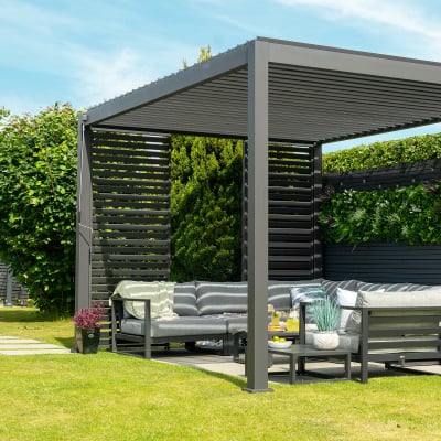 Titan Aluminium Metal Pergola in Graphite Grey - 3.0m x 3.0m Free Standing