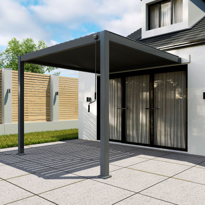 Titan Aluminium Wall Mounted Pergola - 3.0m x 3.0m in Graphite Grey