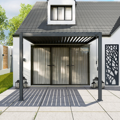 Titan Aluminium Wall Mounted Pergola - 3.0m x 3.0m in Graphite Grey