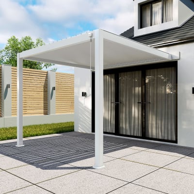 Titan Aluminium Metal Pergola in Chalk White - 3.0m x 3.0m Wall Mounted