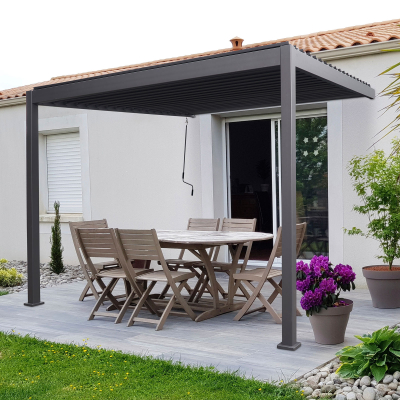 Titan Rectangular Aluminium Wall Mounted Pergola - 3.6m x 3.0m in Graphite Grey