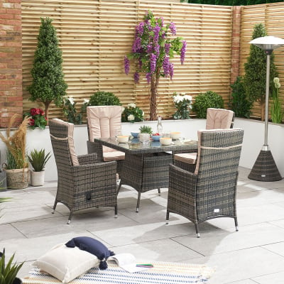 Ruxley 4 Seat Rattan Dining Set - Square Table in Brown Rattan