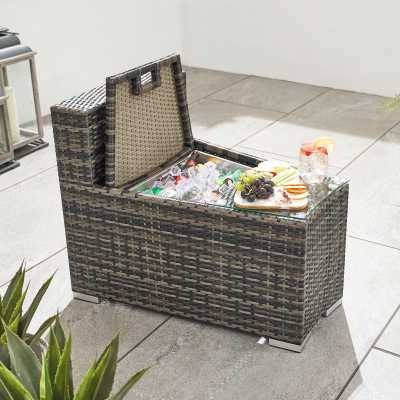 Kensington Rattan Ice Bucket Side Table in Brown Rattan