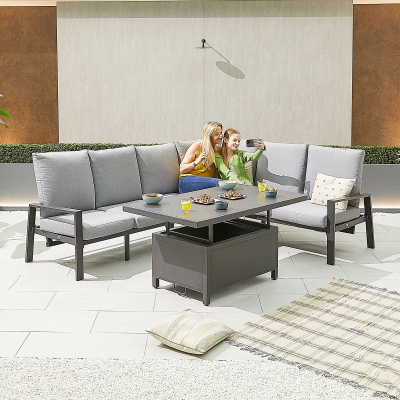 Enna L-Shaped Corner Aluminium Lounge Dining Set - Right Handed Rising Table in Graphite Grey