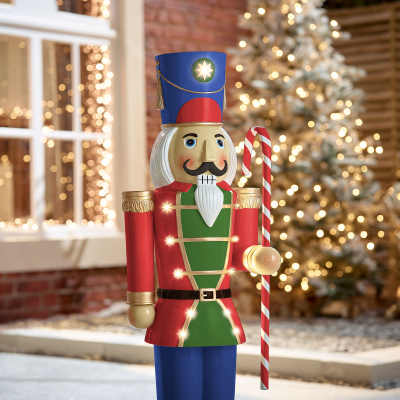 Noel the Soldier 3ft Christmas Nutcracker Figure with Candy Cane in Red