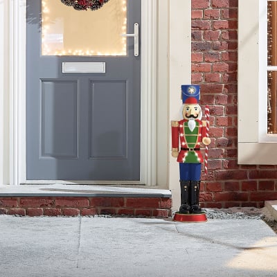 3ft Noel Christmas Nutcracker Figure with Candy Cane in Red