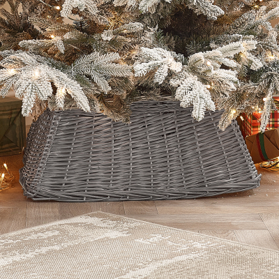 The Winter Workshop 70cm Square Wicker Tree Skirt in Grey