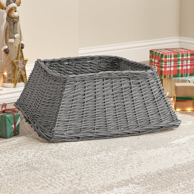 The Winter Workshop 70cm Square Wicker Tree Skirt in Grey