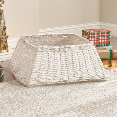 The Winter Workshop 70cm Square Wicker Tree Skirt in White