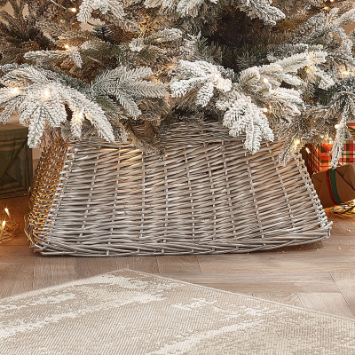 The Winter Workshop 70cm Square Wicker Tree Skirt in Silver