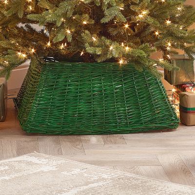 The Winter Workshop 70cm Square Wicker Tree Skirt in Green