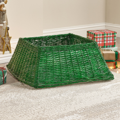 The Winter Workshop 70cm Square Wicker Tree Skirt in Green