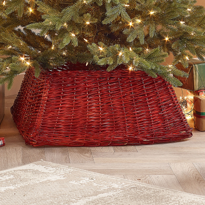 The Winter Workshop 70cm Square Wicker Tree Skirt in Red