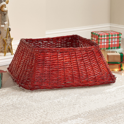 The Winter Workshop 70cm Square Wicker Tree Skirt in Red