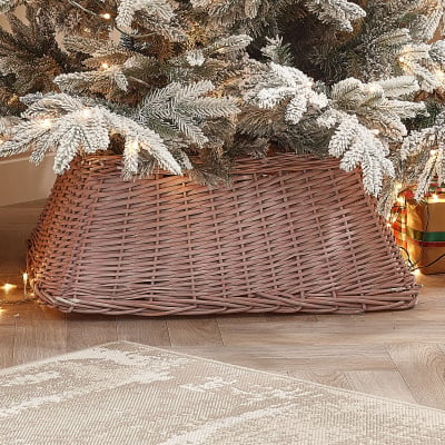 The Winter Workshop 70cm Square Wicker Tree Skirt in Pink