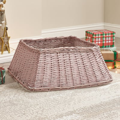 The Winter Workshop 70cm Square Wicker Tree Skirt in Pink