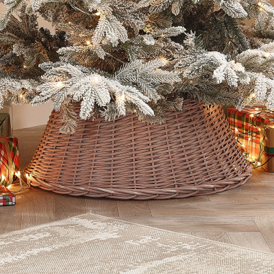 70cm Round Wicker Tree Skirt in Rose Gold